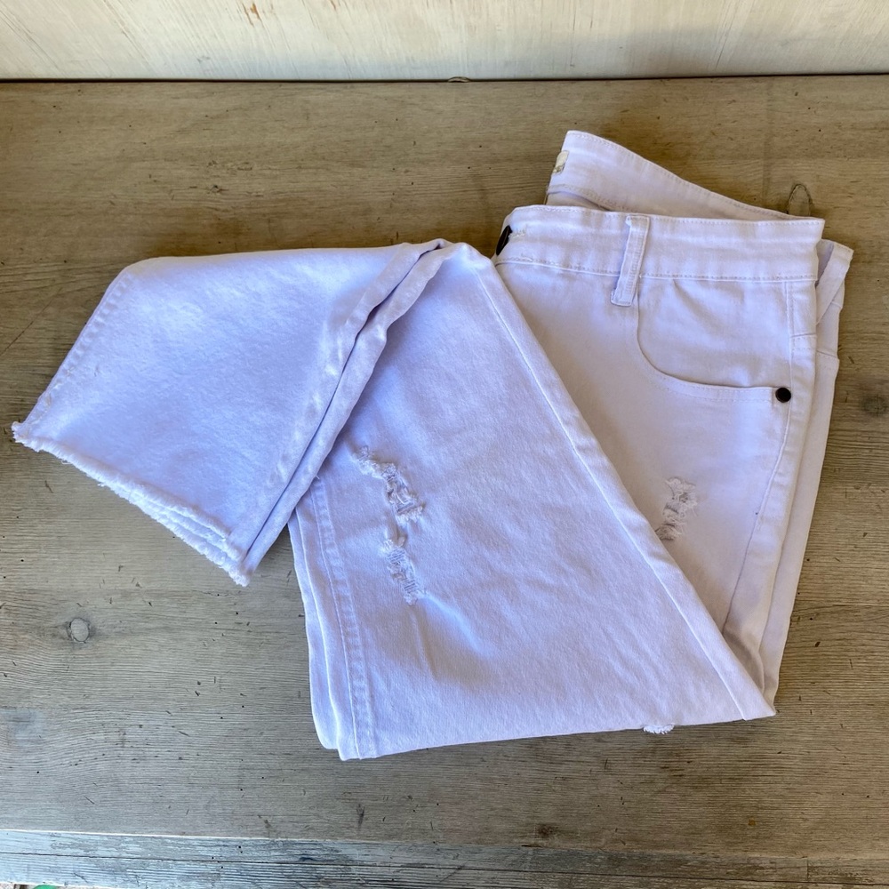 Designer distressed high waisted white denim NWT